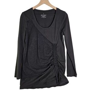 Neon Buddha Cinch Front Tunic Top M‎ Black Long Sleeve